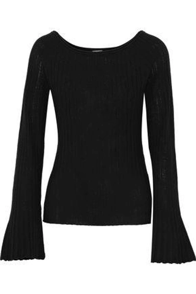 Shop Elie Tahari Woman Weslyn Ribbed Wool Sweater Black