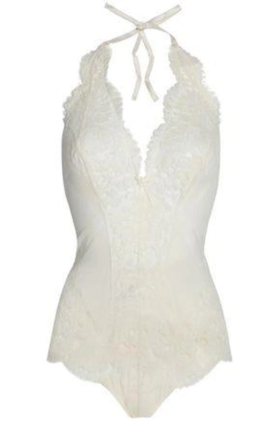 Shop Id Sarrieri Woman Lace And Tulle Halterneck Bodysuit Ivory