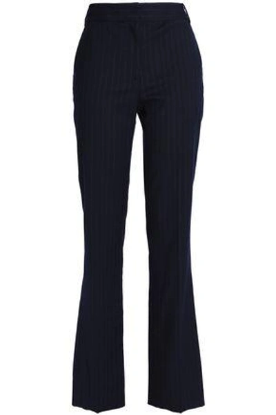 Shop Tibi Woman Pinstriped Wool-blend Flannel Bootcut Pants Navy