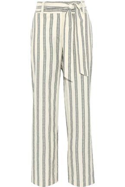 Shop Rebecca Minkoff Woman Molly Striped Cotton Wide-leg Pants White