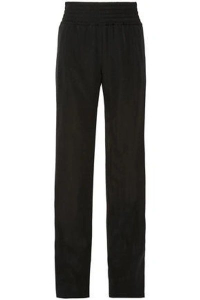 Shop Givenchy Woman Satin-trimmed Grain De Poudre Wool Wide-leg Pants Black