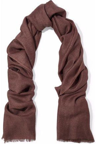 Shop Brunello Cucinelli Woman Fringe-trimmed Twill Scarf Taupe