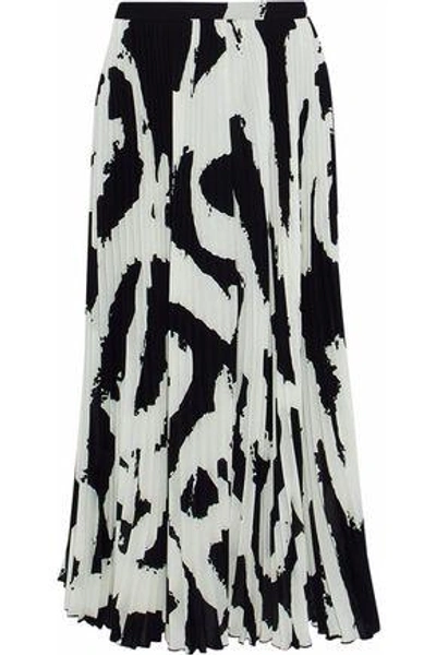 Shop Proenza Schouler Woman Pleated Printed Crepe Midi Skirt Black