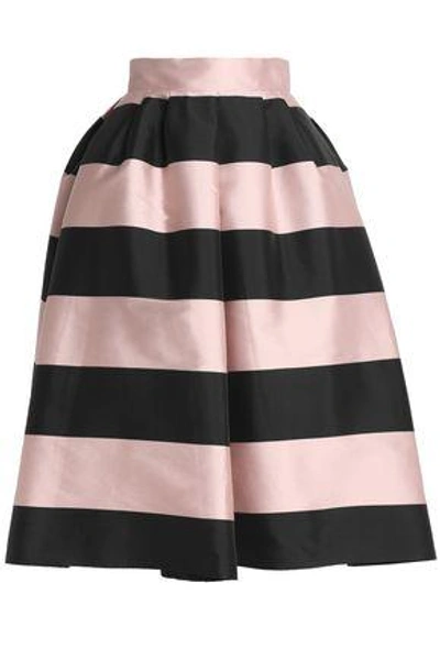 Shop Rochas Woman Striped Duchesse Satin Midi Skirt Baby Pink