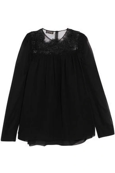 Shop Giambattista Valli Woman Guipure Lace-trimmed Silk-chiffon Blouse Black