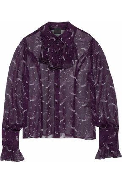 Shop Anna Sui Woman Printed Silk-chiffon Blouse Purple