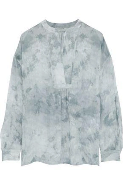 Shop Vince . Woman Tie-dyed Gathered Silk-georgette Blouse Gray