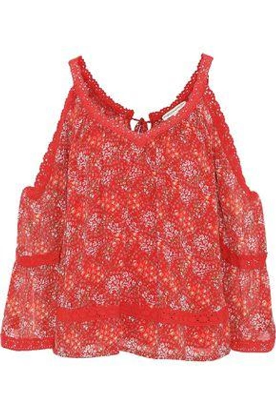 Shop Rebecca Minkoff Woman Deneuve Cold-shoulder Printed Georgette Top Red