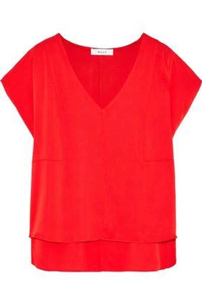 Shop Milly Woman Stretch-silk Blouse Red