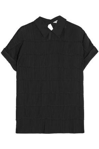 Shop Max Mara Woman Vignola Plissé Silk Shirt Black