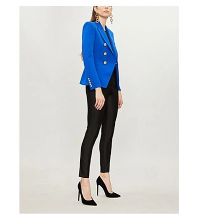 Shop Balmain Double-breasted Wool Blazer In Bleu Klein