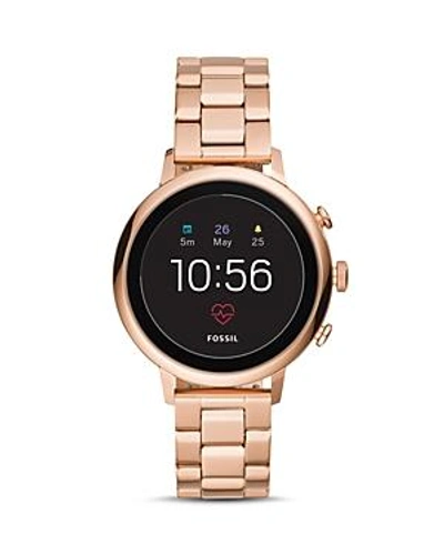Shop Fossil Explorist Hr Rose Gold-tone Touchscreen Smartwatch, 40mm In Black/rose Gold