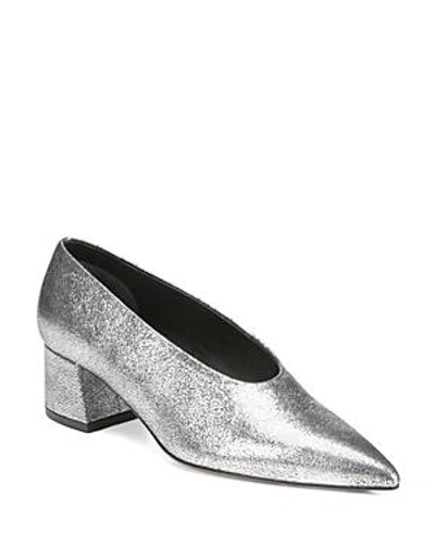 Shop Vince Women's Rafe Metallic Leather Pointed Toe Pumps In Silver