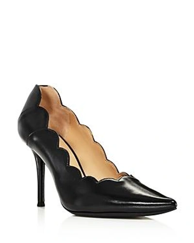 Shop Chloé Women's Lauren Scalloped Leather High-heel Pumps In Black