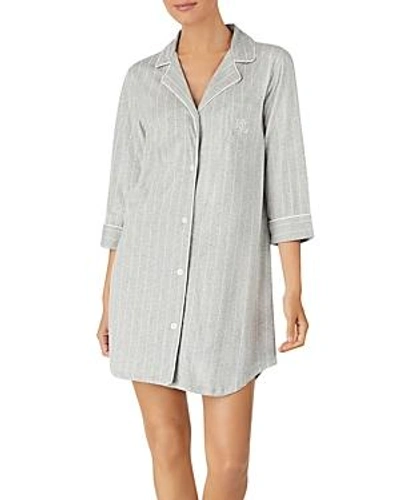Shop Ralph Lauren Lauren  Bingham Knits Cotton Sleepshirt In Gray Stripe