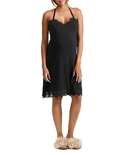 Shop Ingrid & Isabel Maternity Lace-trimmed Nursing Chemise In Jet Black