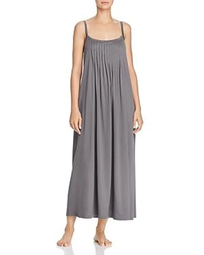 Shop Hanro Juliet Pleated Long Spaghetti Gown In Feather Gray
