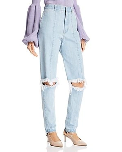 Shop Ksenia Schnaider Cutout Straight Jeans In Light Blue