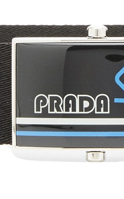 Shop Prada Leather-trimmed Canvas Belt In Black