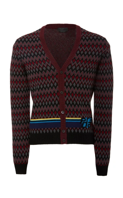 Shop Prada Intarsia Wool And Cashmere-blend Cardigan In Multi