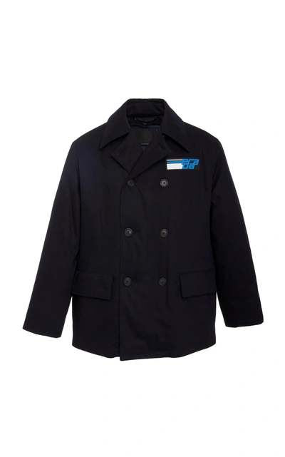 Shop Prada Appliquéd Double-breasted Jacket In Navy