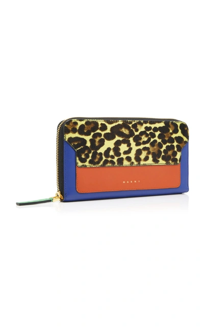 Shop Marni Leopard-print Calf Hair And Two-tone Leather Wallet In Multi