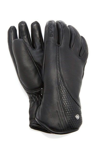Shop Bogner Meli Embossed Leather Ski Gloves In Black