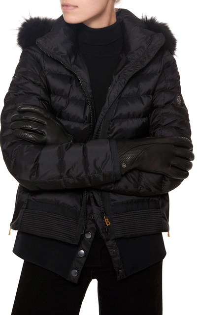 Shop Bogner Meli Embossed Leather Ski Gloves In Black
