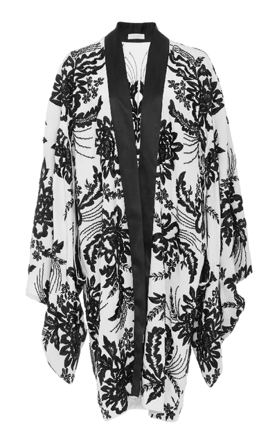 Shop Naeem Khan Silk Kimono Jacket In Black/white