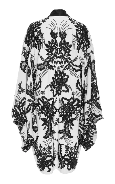 Shop Naeem Khan Silk Kimono Jacket In Black/white