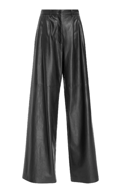 Shop Nili Lotan Nico Leather Wide-leg Pant In Black
