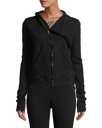 Shop Frank & Eileen Tee Lab Frayed Zip-front Fleece Jacket In Black