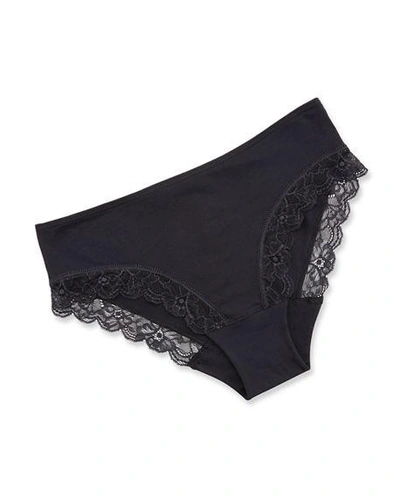 Shop Hanro Cotton Lace High Leg Brief In Black