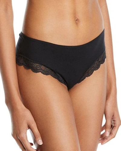 Shop Hanro Cotton Lace High Leg Brief In Black