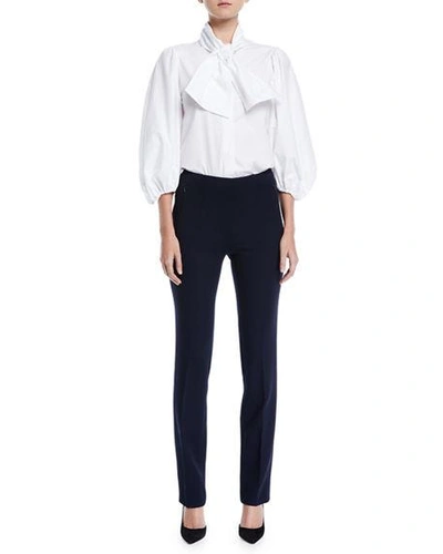Akris Carole Straight-leg Wool Double-face Pants In Navy