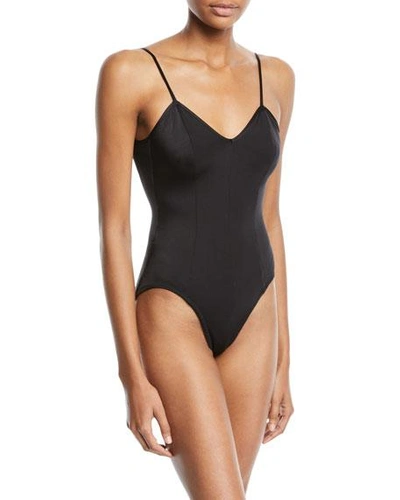 Shop Norma Kamali V-neck One-piece Swimsuit In Black