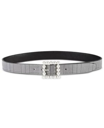 Shop Steve Madden Plaid & Imitation Pearl Belt In Black/white