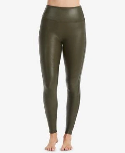 Shop Spanx Women's Faux-leather Tummy Control Leggings In Rich Olive