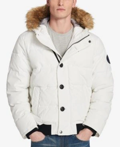 Tommy Hilfiger Men's Short Colorblocked Parka With Faux-fur Trimmed Hood In  White | ModeSens