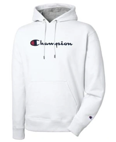 Shop Champion Men's Script Logo Powerblend Hoodie In White