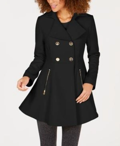 Shop Laundry By Shelli Segal Double-breasted Skirted Peacoat In Black