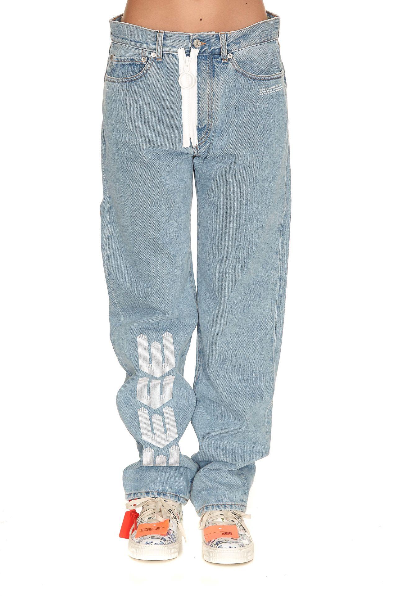 Off-white Embroidery Baggy Jeans In Medium Blue | ModeSens