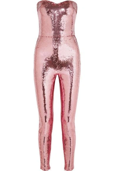 Shop Tom Ford Strapless Sequined Stretch-crepe Jumpsuit In Pink