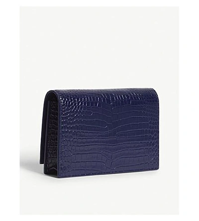 Shop Saint Laurent Monogram Kate Crocodile-embossed Leather Wallet-on-chain In Saphire/silver