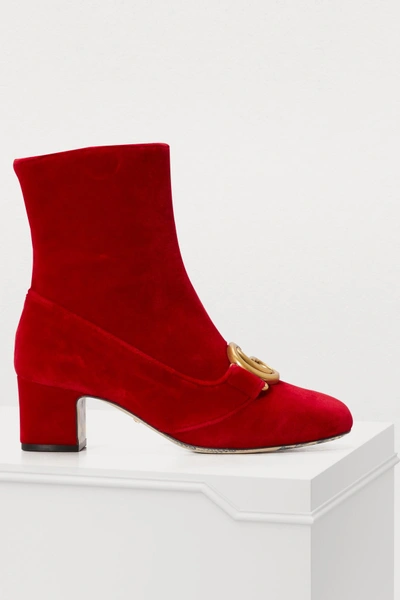 Shop Gucci Victoire Velvet Ankle Boots In Red
