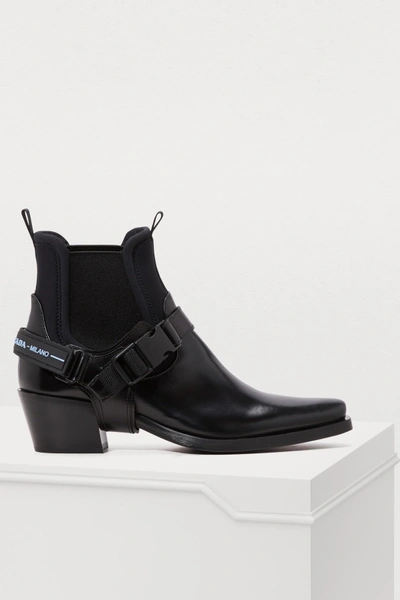 Shop Prada Removable Strap Ankle Boots In Black