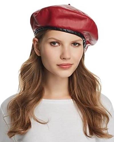 Shop Eric Javits Kate Leather Beret In Red/black