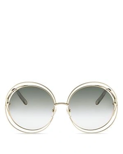 Shop Chloé Women's Carlina Round Oversized Sunglasses, 62mm In Gold/gradient Blue