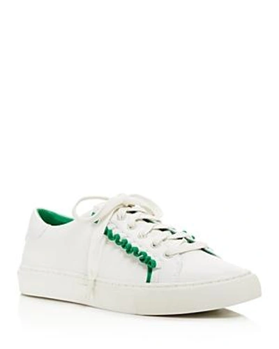 Shop Tory Sport Women's Ruffle Low Top Lace Up Sneakers In Snow White/vineyard Green