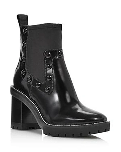Shop Tory Burch Women's Preston Round-toe Studded High-heel Leather Boots In Perfect Black